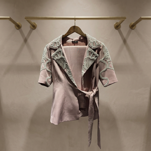 Luxury Casual Pearl Embellished Pink <b>Blazer</b> Bottom <b>Set</b> Half Sleeve Modern Women Summer Party Wear Glamorous Look - Product Image 3