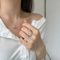 Dylam Sparkly Trendy Purple Cz Cubic Zirconia Planet Ring S925 Sterling Silver Pink Heart Shepe Rings For Women Jewelry Set