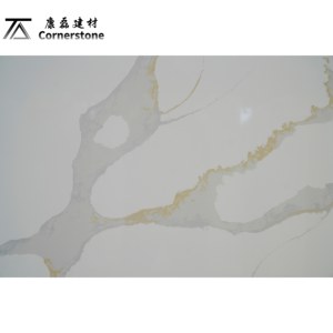 Calacatta Modern Premium terinspirasi emas abu-abu kuarsa dipoles pembuluh besar meja atas meja dapur Pulau makan - Product Image 2
