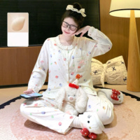 Pyjama en coton à imprimé floral pour femme, vêtements de nuit printemps-automne à manches longues, nouvelle collection 2026, ensemble 2 pièces pour la maison