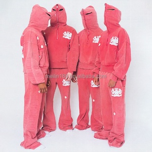 Ensemble de survêtement homme personnalisé avec logo, sweat à capuche zippé et pantalon de jogging délavé à l'acide - Product Image 1