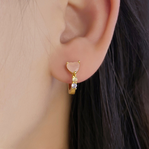 Bijoux de haute qualité en gros coloré CZ mignon boucles d'oreilles mode 18K plaqué or rose coeur Huggie boucles d'oreilles pour les femmes - Product Image 3