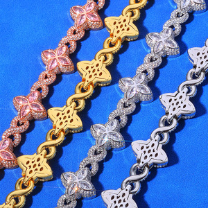 Collar de Cadena Cubana para Hombre, Diseño de Trébol de Cuatro Hojas, Brazalete de Zirconia con Eslabones en Forma de 8, Joyería de Lujo Estilo Europeo - Product Image 4