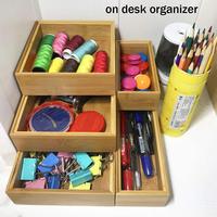 Organisateur de tiroirs empilable en bambou et boîte de rangement de bureau/plateau pour fournitures de bureau, artisanat, couture, petits articles d'usage quotidien, 5 boîtes