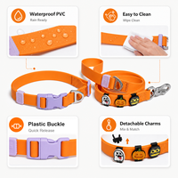 Ensemble collier et laisse pour chien en PVC imperméable pour Halloween, breloques détachables à thème de dessin animé, collier et laisse ajustables personnalisés pour chiens
