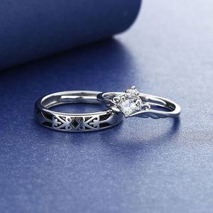Anillo de Pareja de Princesa y Caballero, Anillo de Boda Romántico Ajustable con Diamantes, Anillo de Pareja para Mujer y Hombre, Regalo de Aniversario o San Valentín - Product Image 3