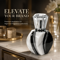 Flacon de parfum en verre marbré noir à étiquette privée, rechargeable, sérigraphie mate, marquage à chaud
