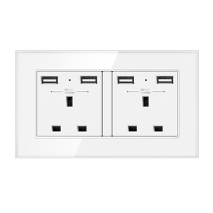 Double <span class=keywords><strong>prise</strong></span> murale britannique <span class=keywords><strong>avec</strong></span> interrupteur et lumière néon 13A 3 broches, matériau en verre flotté solide industriel, utilisation en <span class=keywords><strong>salle</strong></span> <span class=keywords><strong>de</strong></span> <span class=keywords><strong>bain</strong></span> - Product Image 1