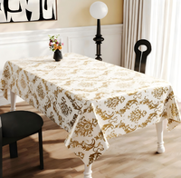 Nappe carrée de luxe en PU, motif floral vintage bleu doré, tailles personnalisables, imprimés, imperméable, anti-taches, écologique, pour la maison et les banquets