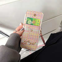 Étui de Téléphone Bandoulière Papillon Fleur Écossais avec Porte-Monnaie et Porte-Cartes pour iPhone 15 Pro Max 16 14 Plus 13 12 11 XR XS Max 7 8