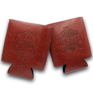 Porta Latas de Neopreno con Logotipo Grabado, de Cuero PU Marrón, de Lujo, Clásico, para Latas de Cerveza de 330 ml (12 oz) - Product Image 1