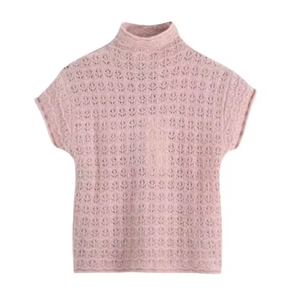 Maglione da <span class=keywords><strong>Donna</strong></span> a Collo Alto con Maniche Corte in <span class=keywords><strong>Maglia</strong></span> Jacquard a Rete, Nuova Moda Primaverile Casual - Product Image 2