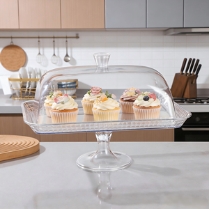 Base Rectangular Transparente para Pastel con Cubierta de Domo, Bandeja de Exhibición de Alimentos con Pedestal para Postres, Buffet, Fiestas, Hogar, Panadería, Cafetería - Product Image 2