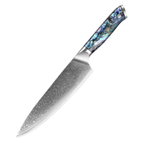 Ensemble de couteaux de cuisine de chef professionnel avec lame damas VG10 Santoku sculpture désossage couperet poignée en résine acier au carbone
