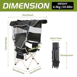 <span class=keywords><strong>Chaise</strong></span> de camping <span class=keywords><strong>pliante</strong></span> en gros avec auvent rétractable UPF 50 + <span class=keywords><strong>pare</strong></span>-<span class=keywords><strong>soleil</strong></span> <span class=keywords><strong>chaise</strong></span> de plage extérieure porte-gobelet matériau métallique durable - Product Image 4