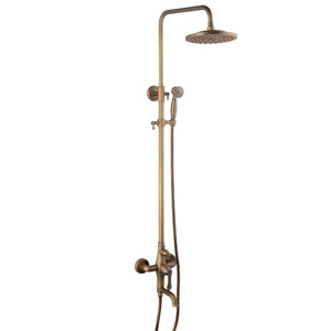 Juego de Ducha Redondo de Estilo Europeo Antiguo, Montado en la Pared, con Cabezal de Ducha de Lluvia y Rociador Superior, Acabado Cepillado, Sin Fuente de Alimentación - Product Image 5