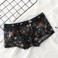 Celana Dalam Boxer Pria Model Mid-Rise Berbahan Mesh Bernapas, Motif Bunga Estetis, Desain Unik dengan Lubang Kelinci, Slim Fit untuk Olahraga