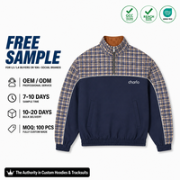 Veste coupe-vent unisexe à demi-zip avec empiècements contrastants à carreaux, style streetwear et sportswear, personnalisable OEM ODM, vente en gros