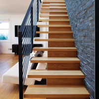 Escalier suspendu à structure invisible, escalier flottant modulaire personnalisé, marches en bois massif avec garde-corps en acier