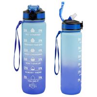 Bouteille d'eau de sport personnalisable à dégradé de couleurs, étanche, écologique, avec paille, 1000 ml, sans BPA, avec poignée et échelle graduée, vente en gros