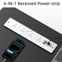 Multiprise encastrable de bureau avec 4 prises CA, ports USB-A et USB-C, interrupteur et protection contre les surcharges pour mobilier de bureau