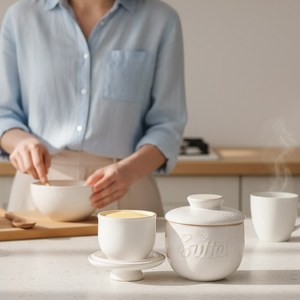 Ceramic Butter Dish <b>with</b> <b>Lid</b> Speckled Porcelain Serve <b>Bowl</b> Kitchen Counter Container - Product Image 4