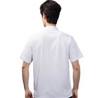 Uniforme de Chef Unisexe en Gros, Manches Courtes, Respirant, en Tissu Tricoté Polyester/Coton Extensible, Boutonné, Idéal pour l'Été, Restaurants et Bars