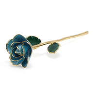Rose éternelle plaquée or 24 carats Teal avec boîte cadeau, support de présentation de fleur de rose véritable trempée dans l'or, cadeau éternel en gros
