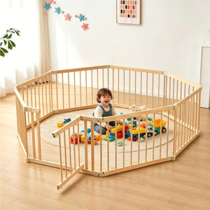 Parc pour bébé pliable multi-formes réglable en bois personnalisé, matériau sûr, clôture pour tout-petits - Product Image 2
