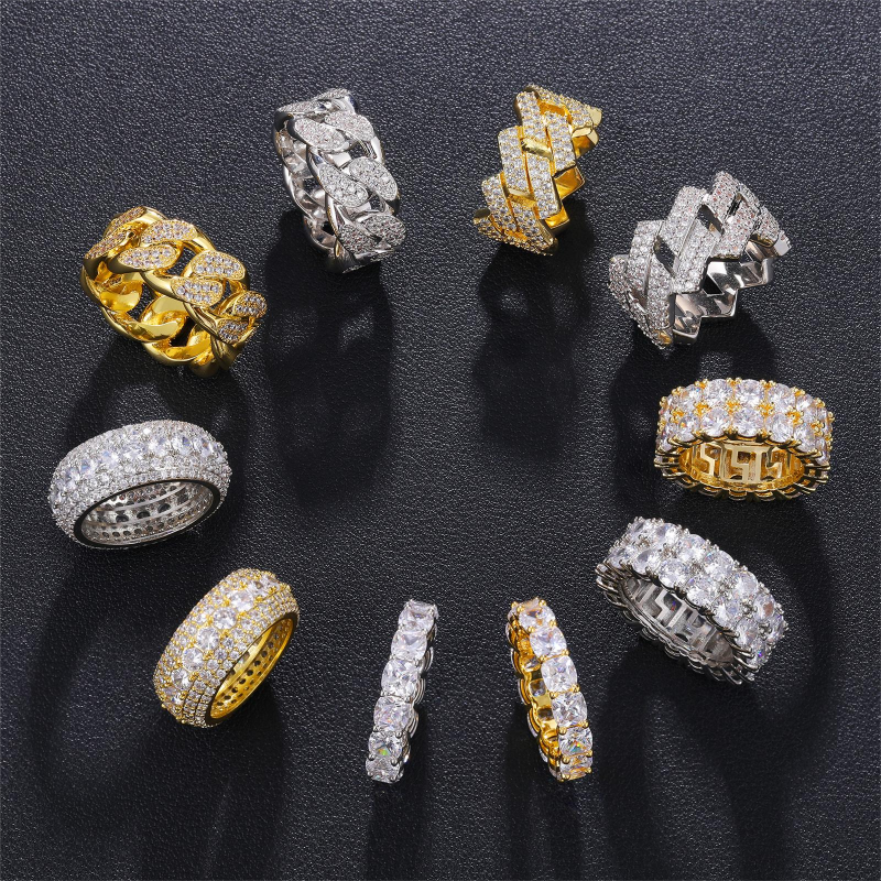 アクセサリー 203 jewelry Elegant Ice Chain SLV Ring Iced Out Hip Hop Cuban Link Ring - 925 Sterling Silver