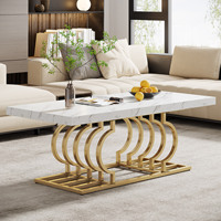 Table Basse de Salon de Luxe avec Plateau en Marbre et Cadre Géométrique