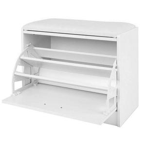 Modern White <strong>Wooden</strong> <strong>Shoe</strong> <strong>Storage</strong> <strong>Bench</strong> <strong>with</strong> Flip-Drawer <strong>Cushioned</strong> Seat <strong>Shoe</strong> Cabinet for Home Living Room - Product Image 3