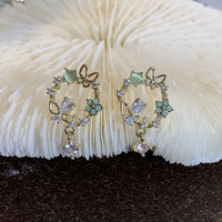 Haute qualité diamant cristal zircone papillon fleur incrusté cercle boucles d'oreilles de mariage brillant femmes mariage boucles d'oreilles