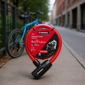 Câble de sécurité en acier Hermex de 15 mm, 1,2 m, avec clé, pour vélo, moto, utilisation en extérieur, câble de sécurité durable rouge avec résistance accrue - Product Image 2