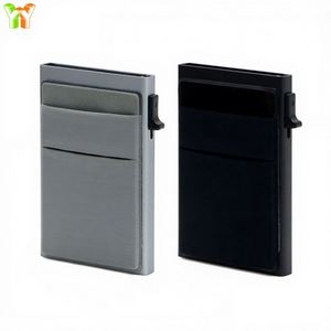 Minimalist Slim <b>Metal</b> <b>Wallet</b> With Button Closure Rfid Blocking Lycra Pocket for Id and Money Credit Card Holder - Product Image 1