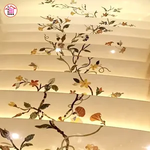 럭셔리 빌라 호텔 맞춤형 계단 크림 대리석 계단 대리석 워터젯 바닥 계단 꽃 패턴