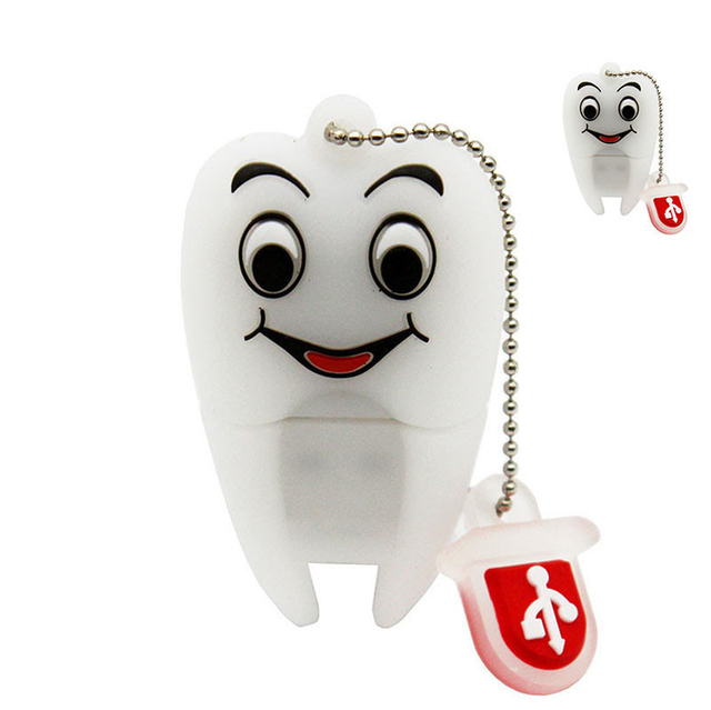 Medical Gift Promotional Dental Usb White Tooth Shape with Keychain Usb Flash Drive for Doctor Detist 32GB 64GB 16GB 128GB