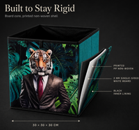 Boîte de rangement à motif tigre 30x30x30 cm, bac de rangement en cube en tissu non tissé PP avec panneau de 2 mm pour salon, chambre, bureau
