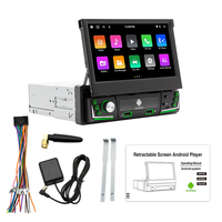 Autoradio BQCC Single-Din 7 pouces IPS Android 15 avec écran rétractable, lecteur multimédia, Carplay, GPS, WIFI, RDS, USB, charge rapide, stéréo