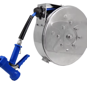 Enrouleur de tuyau rétractable automatique moderne en acier inoxydable 304 haute pression 10M pour l'irrigation et les robinets de cuisine (modèle fermé) - Product Image 1