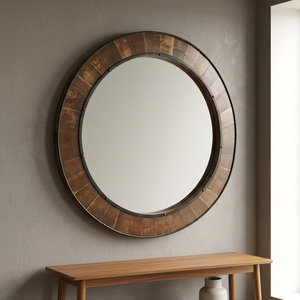 Handcrafted Mid Century Modern Eco-friendly Wood <b>Framed</b> Round Mirror | Wall-Mounted Home Decor OEM Custom Wholesale MOQ 50 Pcs - Product Image 3