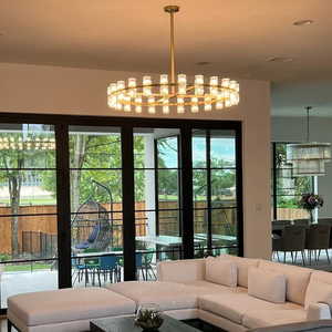 Lustre rond décoratif en <span class=keywords><strong>fer</strong></span> forgé et cristal, style américain, réglable et dimmable, idéal pour villas et mariages - Product Image 4