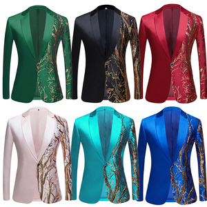 Người đàn ông của thêu Sequins phù hợp với Vàng Sequins giai đoạn hiệu suất trang phục hip hop phù hợp với 2-mảnh áo khoác + quần - Product Image 2
