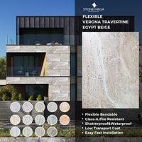 Taille personnalisée 3D modifié argile travertin décoratif egypte beige doux carreaux de porcelaine installation facile fait mur pierre artificielle
