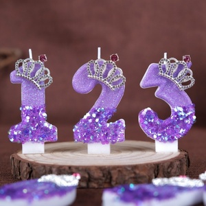 Vela de Cumpleaños Digital 0-9, Hecha a Mano, Color Morado Corona, Decoración Creativa para Pastel, Sin Llama, de Parafina, Ideal para Fiestas - Product Image 2