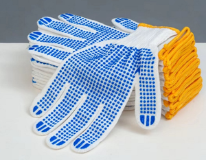 Guante de punto sin costuras de hilo de algodón blanco de PVC punteado calibre 7/10 guante de trabajo de seguridad de lunares dobles de PVC construcción antideslizante - Product Image 2