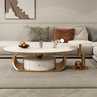 Ensemble de table basse ovale en pierre de roche de style italien moderne pour salon 2024