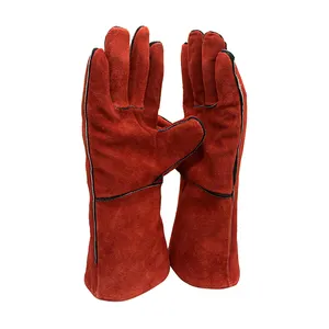 New Style Handschuh Long Cow Split Leder handschuhe Roter Leders chweiß handschuh Sicherheits hand für industrielle Arbeiten