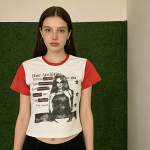 T-shirt da <span class=keywords><strong>donna</strong></span> personalizzata stile Y2K estivo, patchwork a <span class=keywords><strong>quadri</strong></span> con stampa DGT, a contrasto di colore, crop top sexy, vestibilità slim - Product Image 1