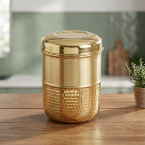 Golden Metal Spice Container Round Airtight <b>Food</b> Storage <b>Jar</b> Minimalist Design Polished Finish 1 Layer Keep Fresh - Product Image 2